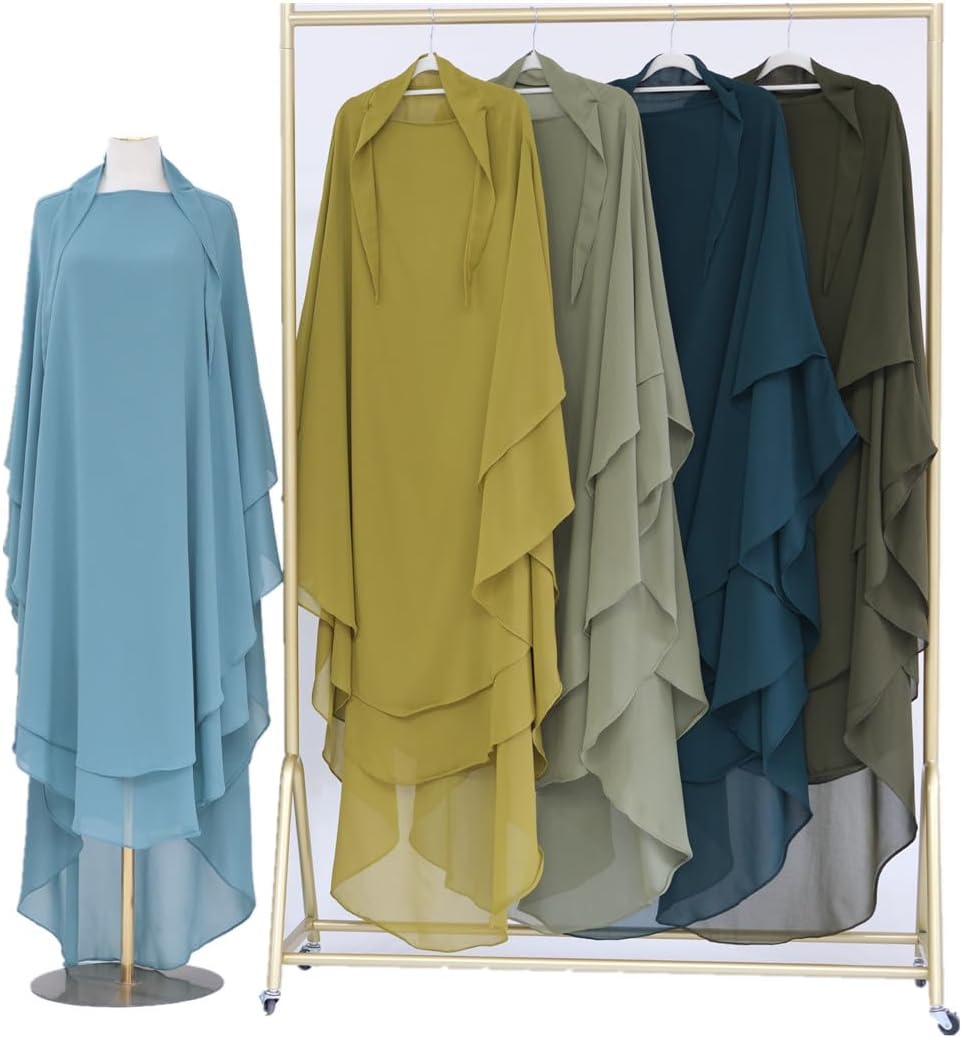 Boedaty Women Muslim Scarf 2 Layer Abaya Jilbab Islam Niqab Hijab Long Khimar Ramadan Eid Prayer Garment Hijab