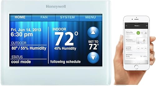 Playhardest Honeywell TH9320WF5003 Wi-Fi 9000 - Termostato programable de pantalla táctil a color, color blanco (con paño de limpieza Playhardest