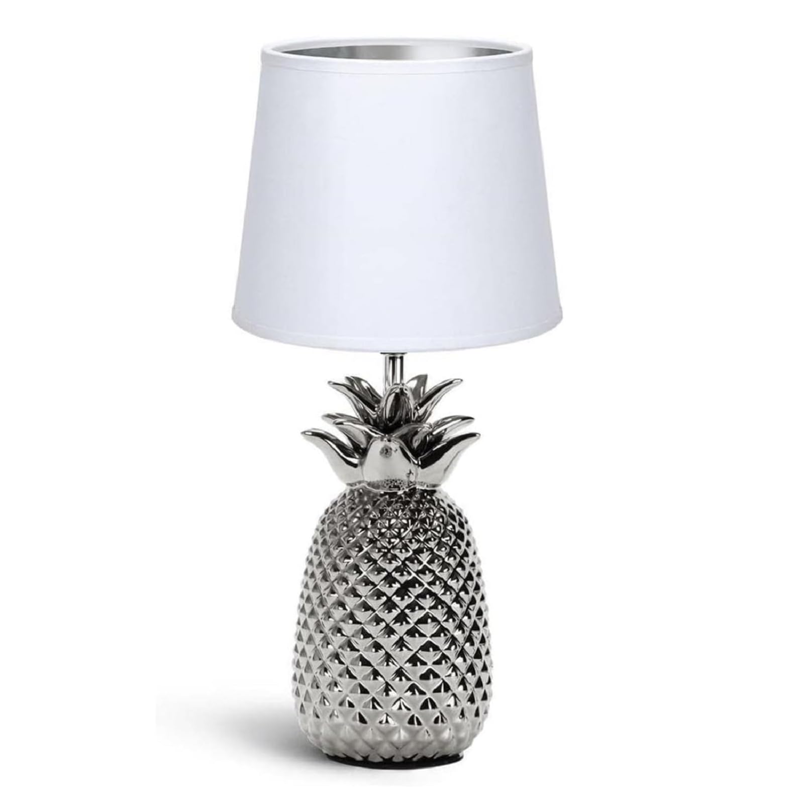 Aigostar 197209 - Lámpara de Cerámica, casquillo E14. Forma de piña, Plateado. Lámpara de Mesa o Mesita de Noche, Pantalla de Tela, Lámpara Escritorio Diseño moderno para Dormitorio, Estudio, Salón