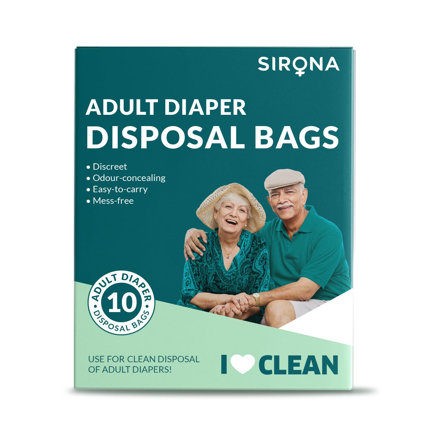 Sirona Disposable Bags for Adult Diapers | Discreet, Locks In Odors, Leak-Proof Adhesive, Environmentally Friendly & Biodegradable | Travel-Friendly Disposal Bags Pack of 10