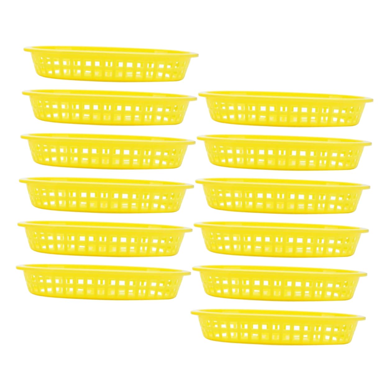 SHOWERORO Panier Alimentaire Ovale Réutilisable 12 Pièces Plastique Jaune Léger Pratique Pour Restauration Rapide Snacks Frites Fruits Buffet Ktv Corbeille Multifonctionnelle