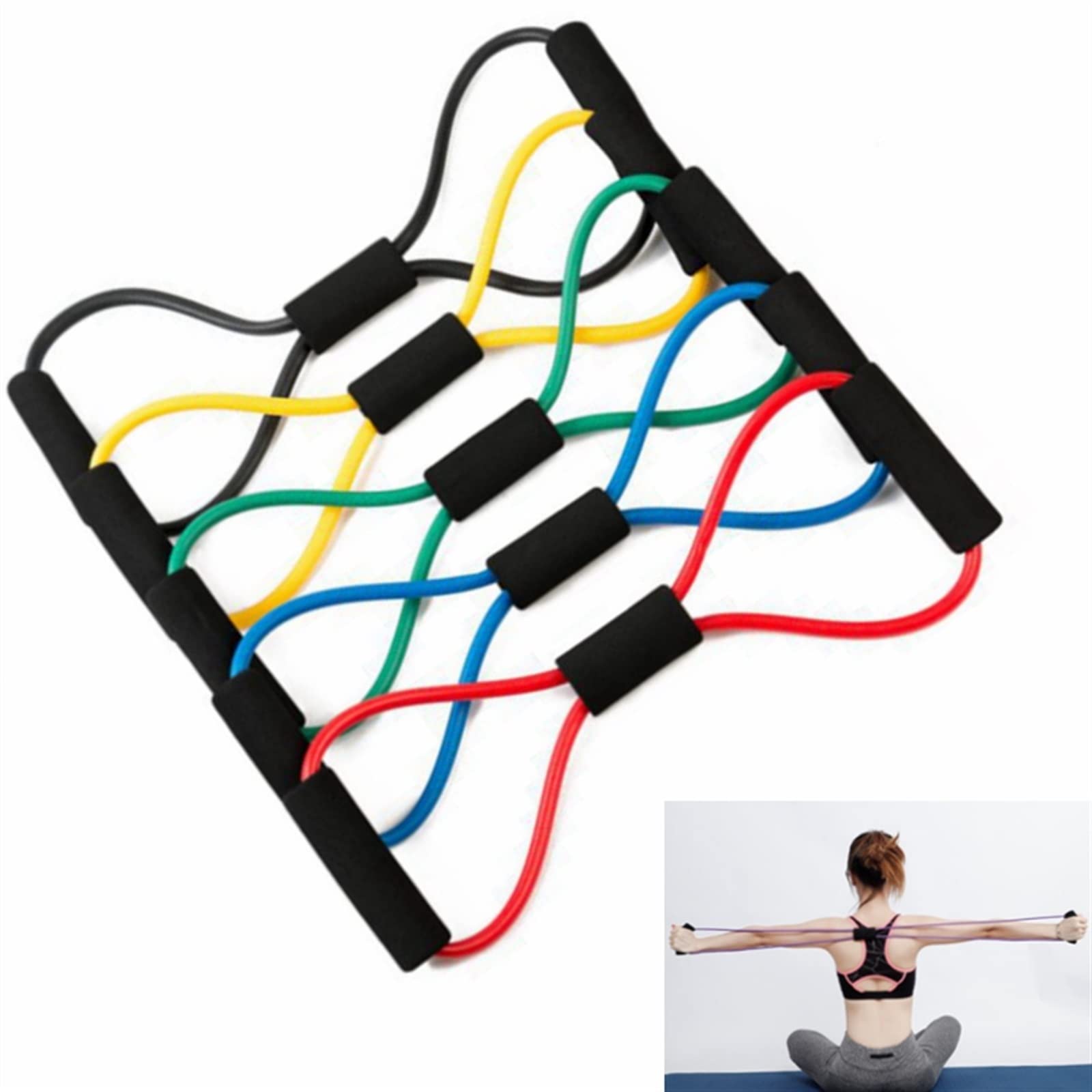 Ściągacz do klatki piersiowej Joga Fitness Gumowe taśmy oporowe 8 słów Ekspander klatki piersiowej Trening linowy Fitness mięśni Gumowe opaski elastyczne do ćwiczeń sportowych (kolor: niebieski)