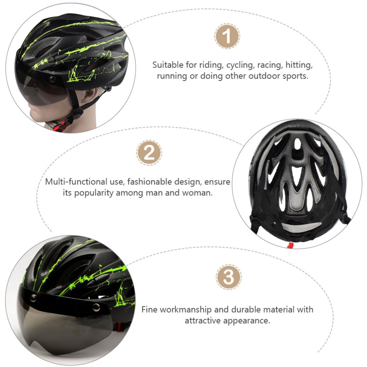 SECFOU Casco per Bici con Occhiali Magnetici Integrati, Design Comodo e Protettivo in Materiale Pc, per Sport All'aperto e Corsa, Aspetto e Leggero