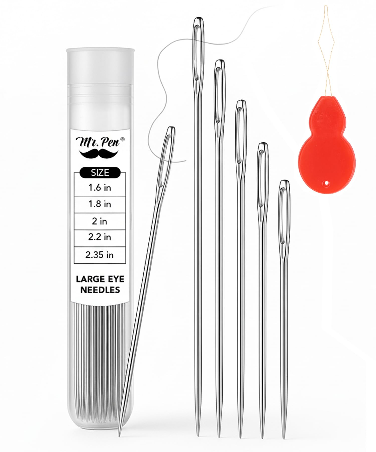 Mr. Pen- Large Eye Needles for Hand Sewing, 50 pcs, 5 Sizes, Silver, Embroidery Needles for Hand Sewing