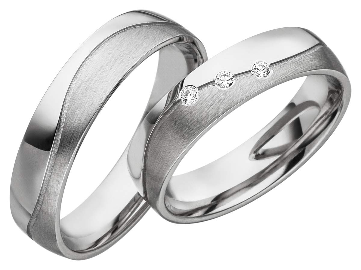 JC Trauringe 925er Sterling Silber Paar-Preis I Eheringe mit kostenfreier Gravur I Partnerringe 5 mm breit inkl. Etui I Damen-Ring mit Zirkonia-Steinen I Größe 48 bis 72 I S060