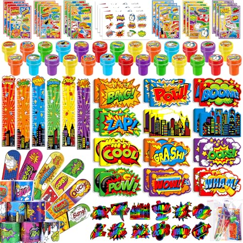 BenLouis 96 Pcs Hero Party Favors Hero School Stationery Bulk for Kids Classroom Hero Birthday Gift Candy Goodie Bag Fillers Hero Decor Pinata Prize Activity Supplies