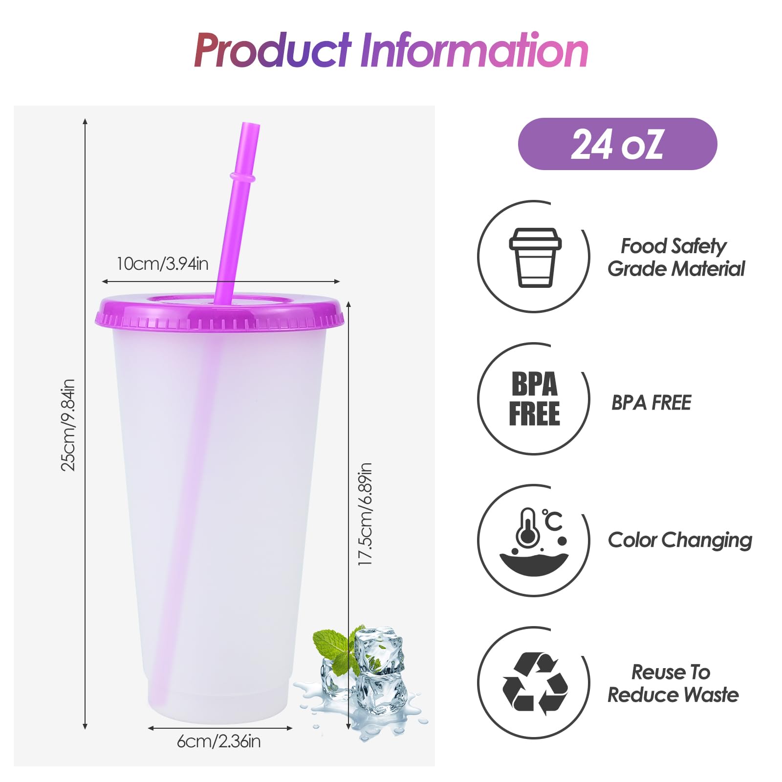 RAINPOP Iced Water Cups with Lids & Straws, 10Pcs 24oz Cold Drinking Tumblers Plastic Tumbler Set Reusable Plastic Cup - Image 4