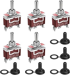 Waterproof Momentary Toggle Switch (ON)-Off-(ON) 30A 12VDC/15A 250VAC DC Marine SPDT Switch 3 Way with Weatherproof Boot Cap Cover for Car Auto Boat (Pack of 5)