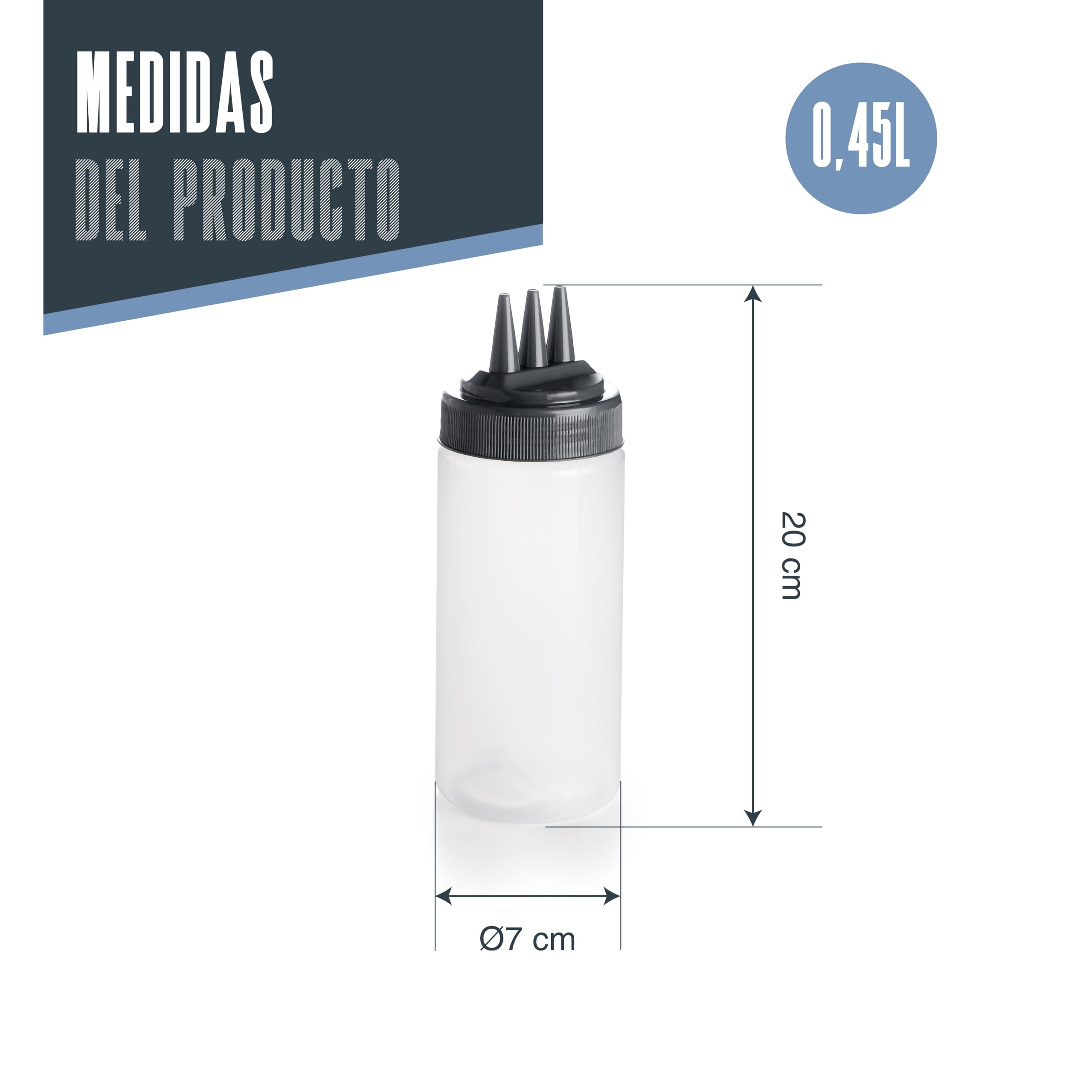 LACOR - 61974 - Botella biberón Tri, Para decorar, Repostería, Para personalizar platos, Ideal para salsas, Polietileno, Libre de BPA, 0,45 litros