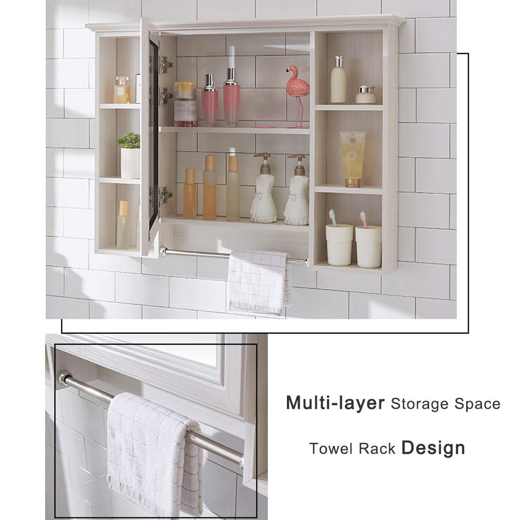 JUN Espejos de Pared Mueble de baño Espejo de Almacenamiento montado en la Pared con estantes Armario de almacenaje Muebles de Cocina Impermeable fácil de Colgar Decorativo