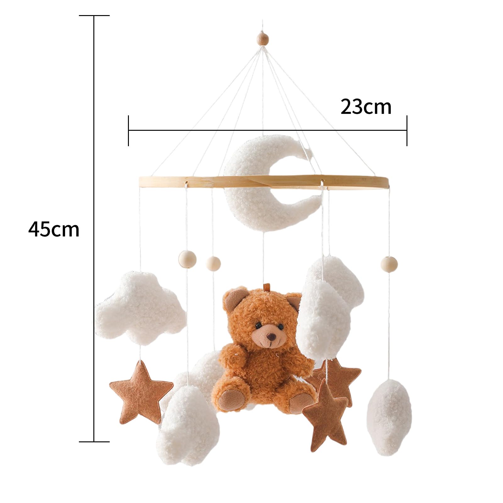 Mobile Baby Windspiele, Babybett Mobile 3D Bär Hase Kaninchen Wolken, Kinderzimmer Hängende Bettglocke, Neugeborenen Geschenk für Baby Jungen und Mädchen (Braun Bär)