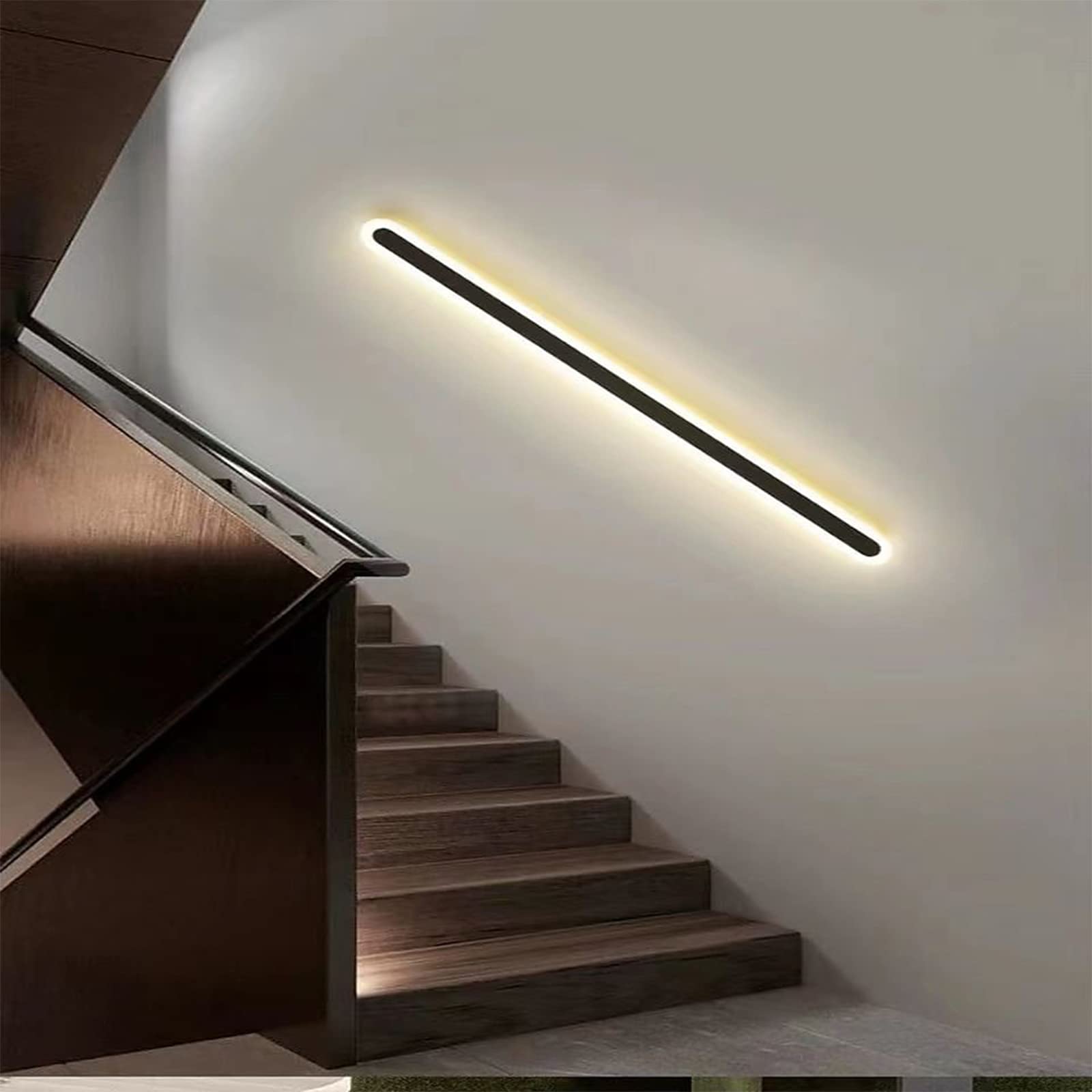 HELCEKOU Nordic LED Linear Wall Sconce Modern Aluminum Strip Light Indoor Bedside & Corridor Fixture Stair Lighting (Neutral Black 100cm 42W)