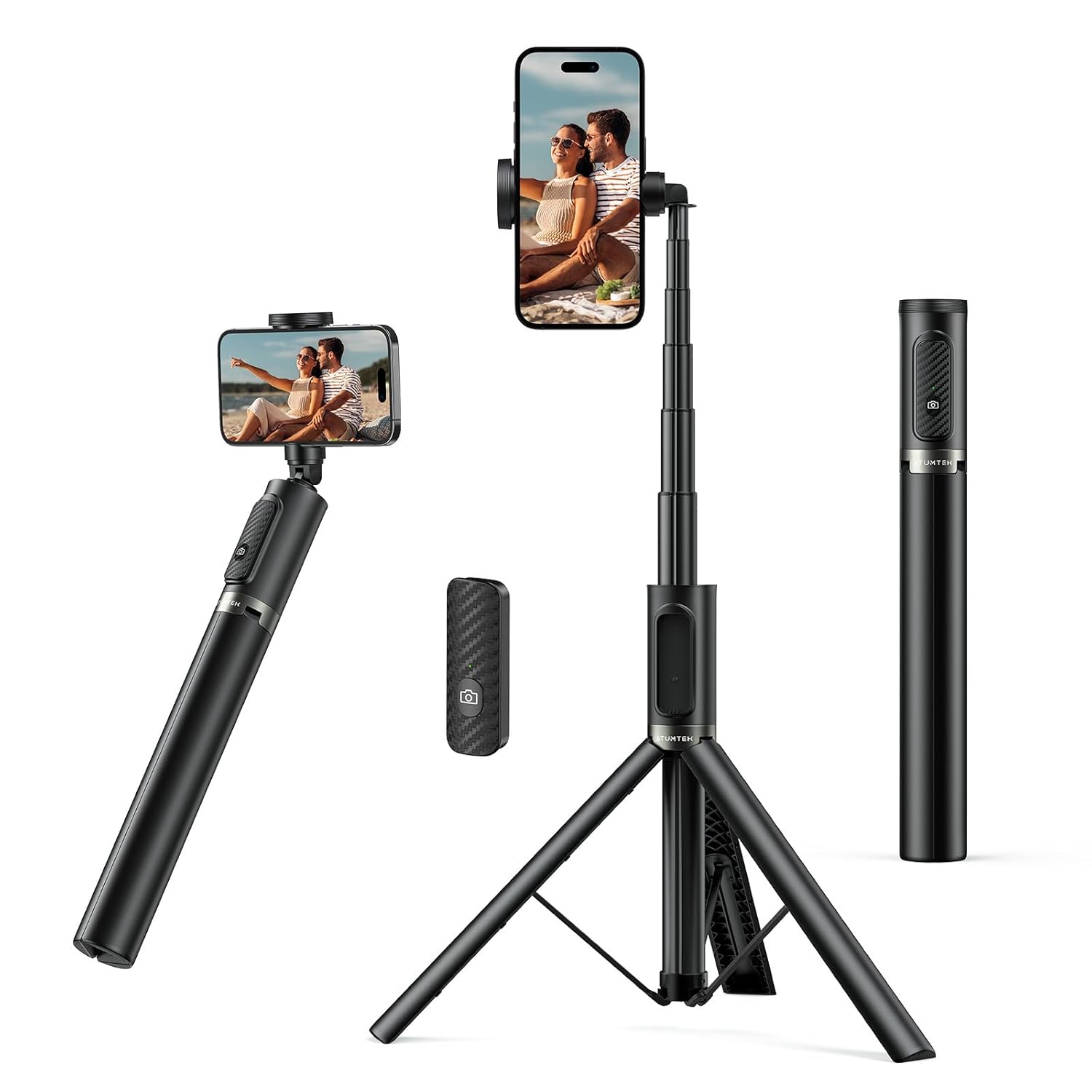 ATUMTEK Selfie Stick Tripod All-in-one Extendable Aluminum Phone Tripod with Rechargeable Bluetooth Remote 360 Rotatable for iPhone 17