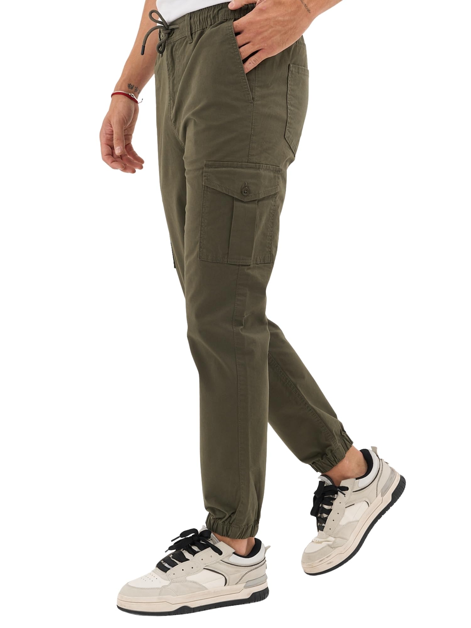 COMEOR Cargohose Herren Stretch Relaxed Fit – Chino Hose Baumwolle Männer Cargo Outdoorhosen, Wanderhose, Baggy Freizeit mit 6 Taschen & Kordelzug