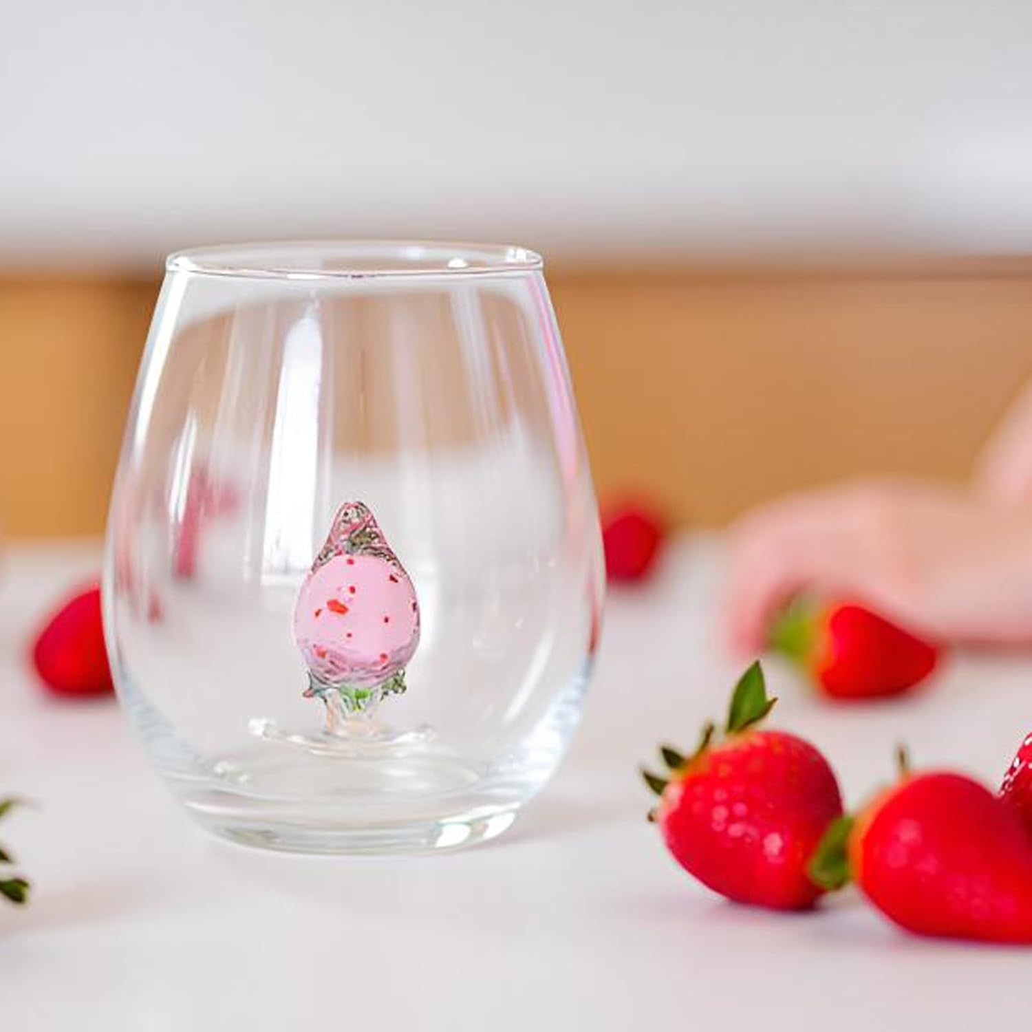 17 oz 2 Set Wine Glasses with Strawberry Inside, Unique Handcrafted 3D Christmas tree, Parties, Birthdays, Weddings, Gifts for Christmas tree Lovers, Ocean Wine Glass (500ml 17 oz, Blue) - Image 2