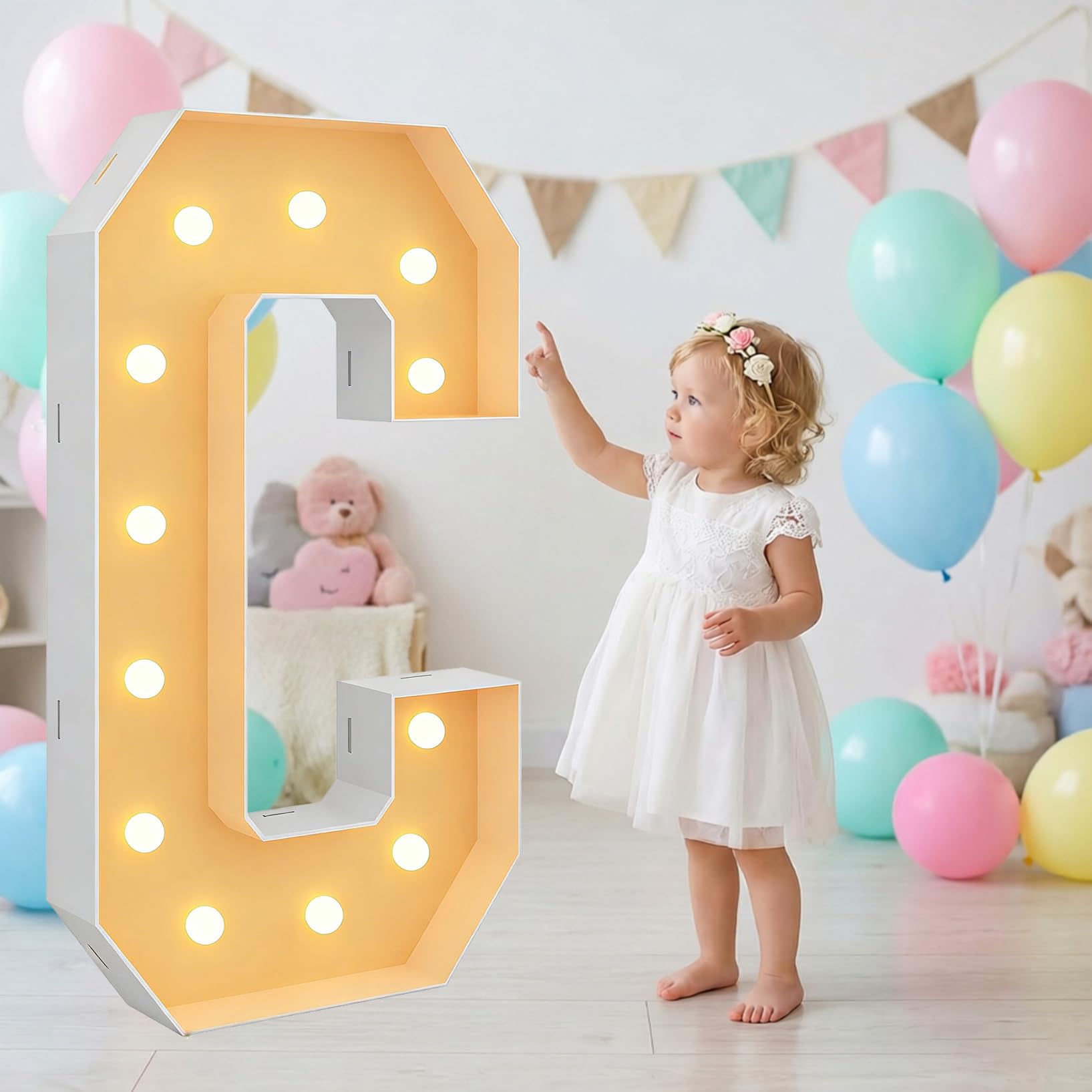 Large Marquee Light Up Letter C Party Decor, LED Foam Board Mosaic Frame Light Sign Birthday Wedding Backdrop Graduation, 100cm-3.3ft