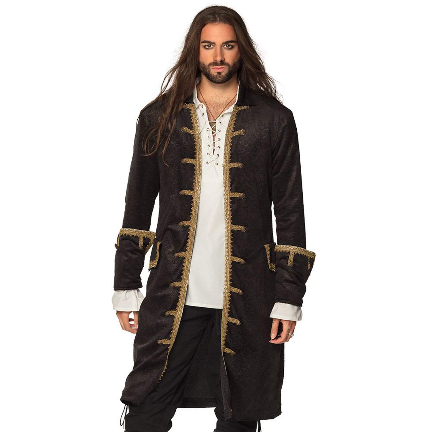 BolandPiratenjacke für Herren, schwarz-gold, Mantel für Männer, Seeräuber, Freibeuter, Kostüm, Karneval, Mottoparty