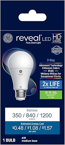GE Reveal A19 - Bombilla LED HD de 3 vías (E-26)