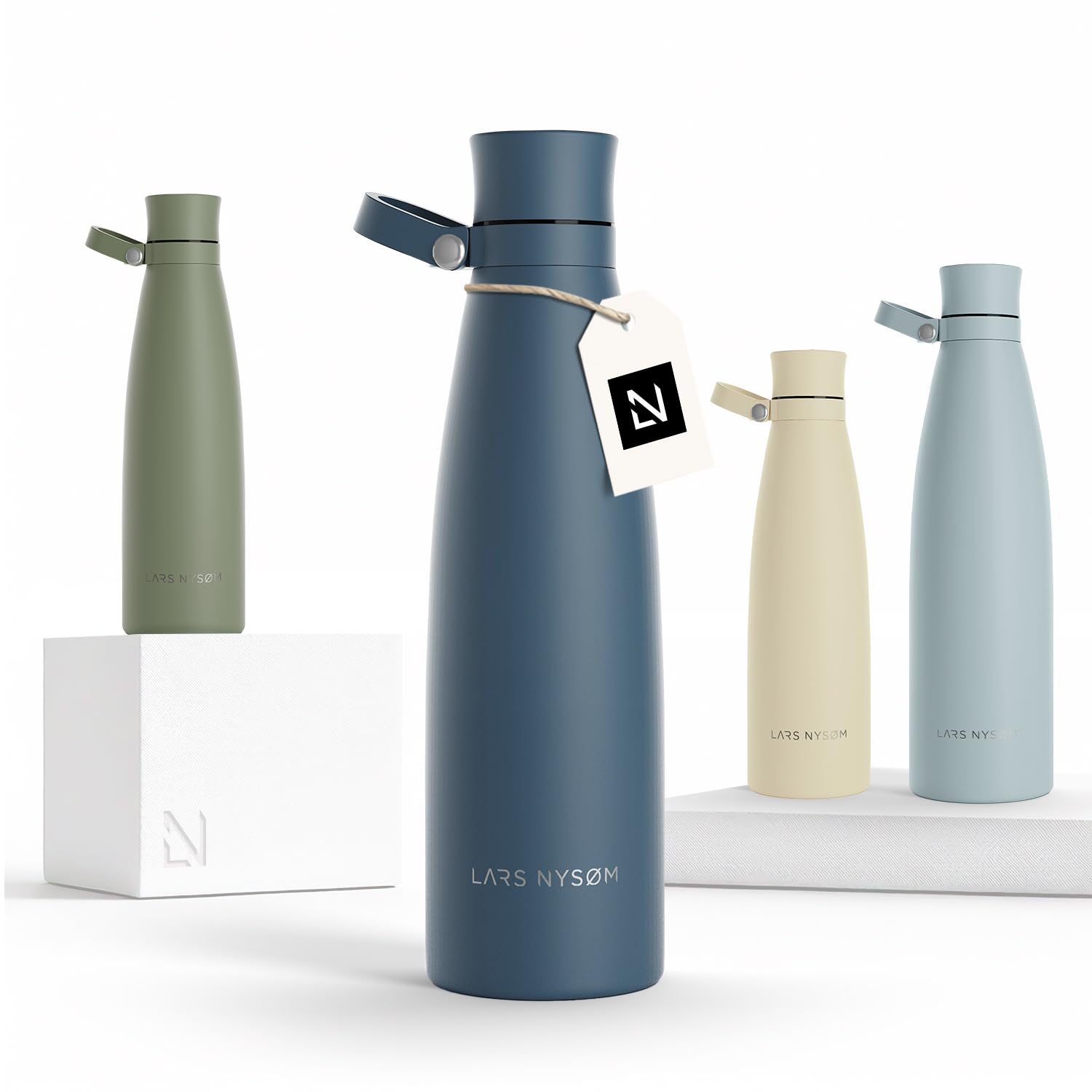 LARS NYSØM Stainless Steel Insulated Water Bottle 750ml, 1L | Insulated Thermo Flask for Hot and Cold Beverages | Leakproof Drinking Bottle (Stone Blue, 750ml)