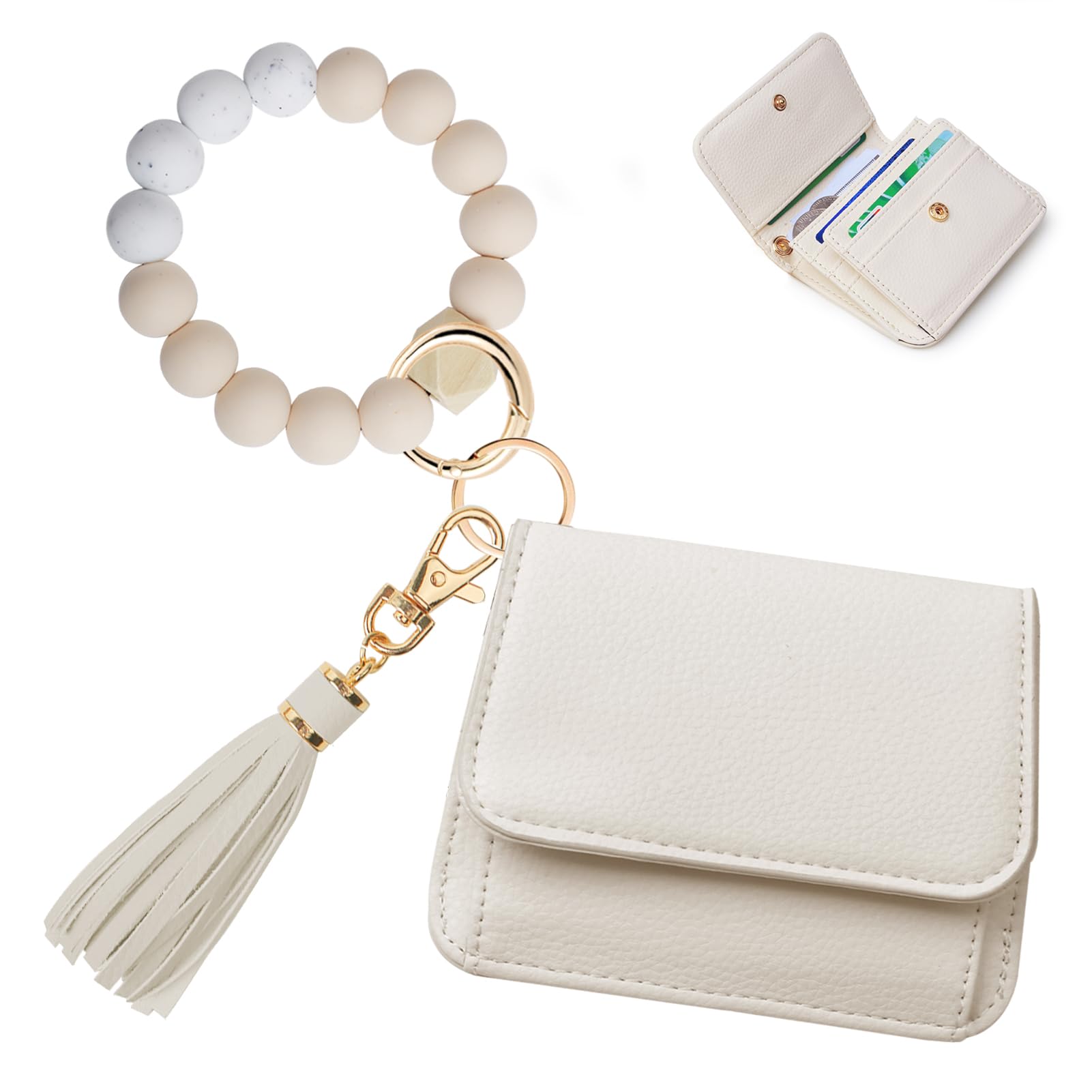 Sunpour Keychain Wallet RFID Wristlet Wallets for Women,Small Wallets Woman Key Chain Wallet with Coin Pocket and Id Window