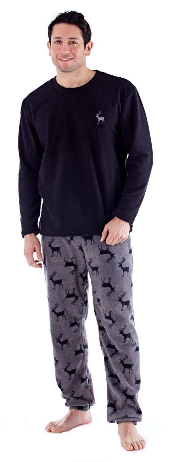 Strong Souls Men's Grey Luxury Fleece Pyjamas Pjs Stag Lounge Set Small