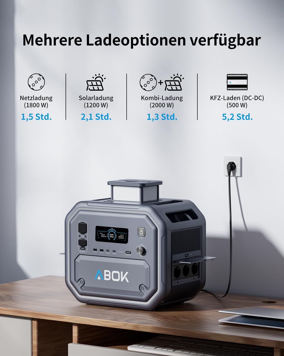 ABOK Ark2800 Zusatzakku 2160Wh LiFePO4 für Tragbare Powerstation,48V Akku | Solargenerator Zubehör: 2160 Wh Zusatzakku, LiFePO4, 48 V, erweitert Ark2800 per Parallelkabel, bis 10,8 kWh, für Notstrom