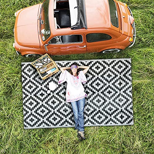 Enipate Geometric Outdoor Rugs for Garden Patios 4x6ft Waterproof Reversible Decking Rug Large Plastic Portable Woven Picnic Blankets Carpet Mat