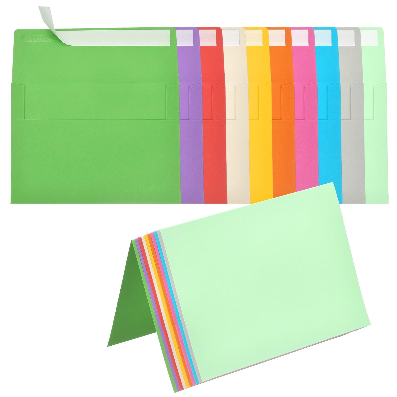 PATIKIL 50Pack 10 Assorted Colors 5x7 Envelopes with Cards, Self Seal A7 Envelopes with Folded Cardstock for Greeting Cards Wedding Greeting Birthday Invitations Letter Mailing