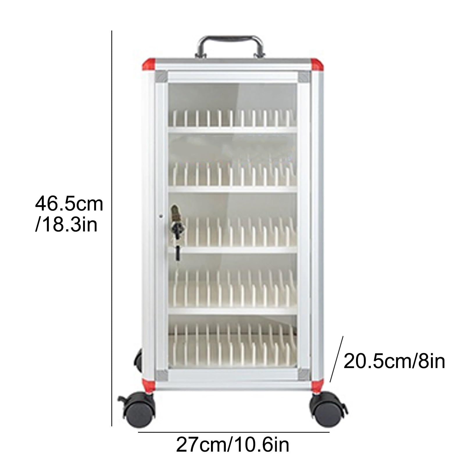 Armario para Guardar teléfonos móviles con Cerradura de Seguridad Ruedas y asa - 20 5 x 27 x 66 cm (8 x 10 6 x 26 Pulgadas) Cacto con numerados para un fácil Acceso.