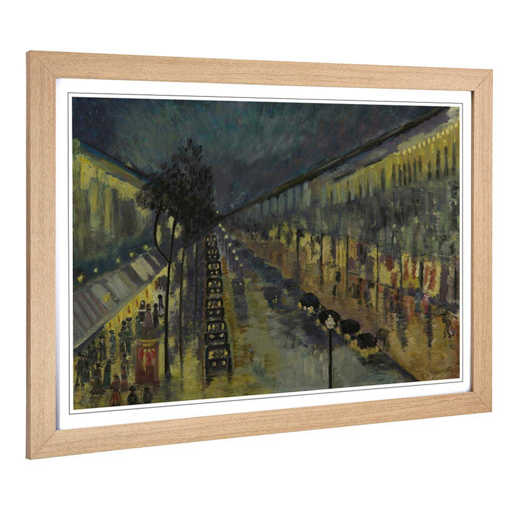 Big Box Art Framed Print of Camille Pissaro Paris, The Boulevard Montmartre at Night Design | Wall Art Picture| Home Decor for Living Room, Bedroom, Office, Oak, A2 / 24.5x18 Inch / 62x45cm