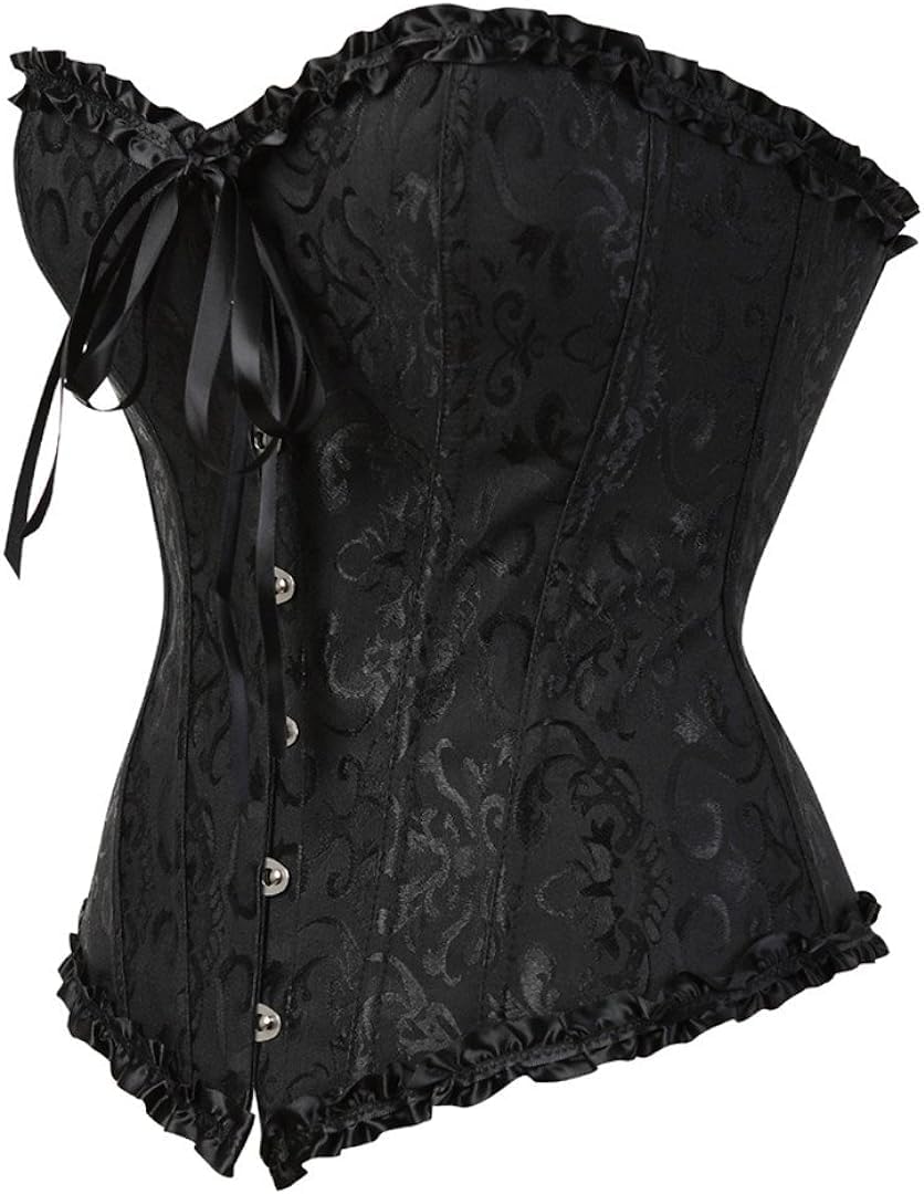 BIFANXI® Women's Corsets Lace Up Overbust Corset | Bustier Lingerie Satin Floral Bustier Bodyshaper Top | Black - 3XL - Image 2 thumbnail