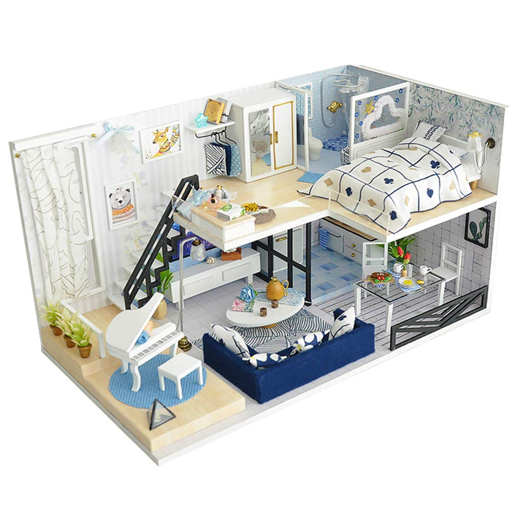Spilay Dollhouse Miniature with Furniture,DIY Dollhouse Kit Mini Plus Duplex Apartment Home Model with Dust Cover&Music Box,1:24 Scale 3D Puzzle Creative Room Toys for Adult Teenager Idea Gift