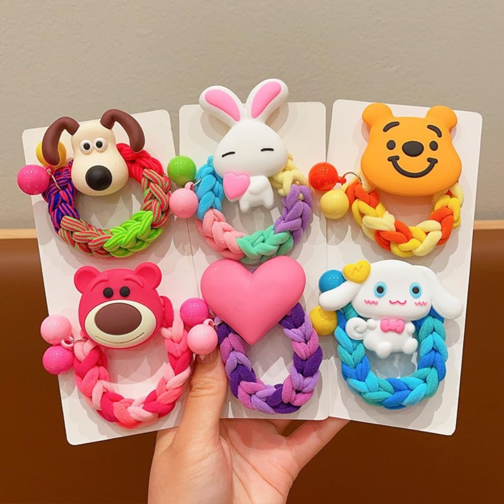 Gmall Creations Kids Girls Cartoon Animal Hair Clips, Braided Thickened Hair Ties, Ponytail Balls, Scalp Bands, Hair Ropes, Dog & Cat Hair Accessories Pack Of 5 1