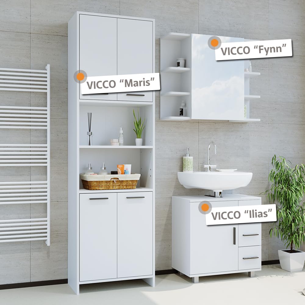 Vicco Badmöbel-Set Maris, Weiß, 60 cm, besteht aus Waschbeckenunterschrank und Hochschrank