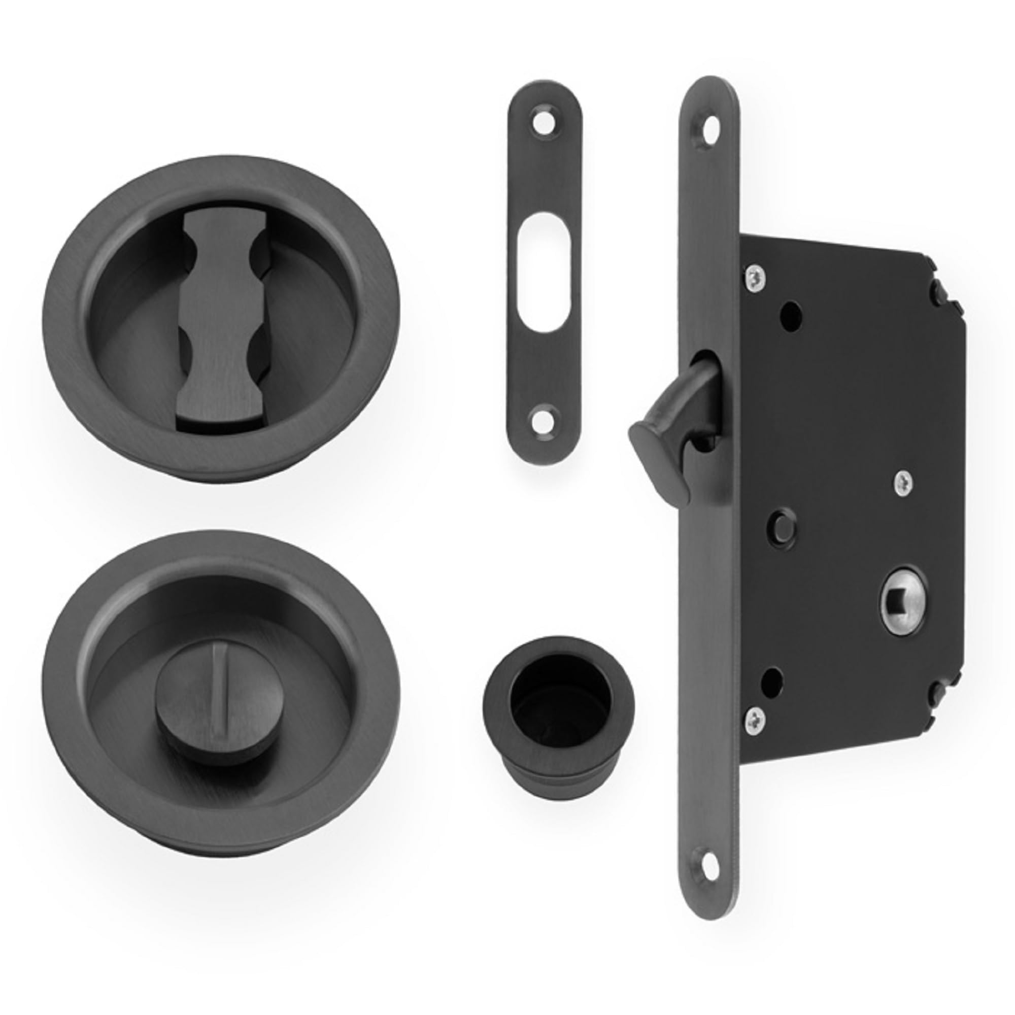 Alexander & Wilks Dark Bronze Pvd Aw110r Radius Pocket Door Lock Set, 50Mm Backset, Solid Brass (Dark Bronze Pvd)