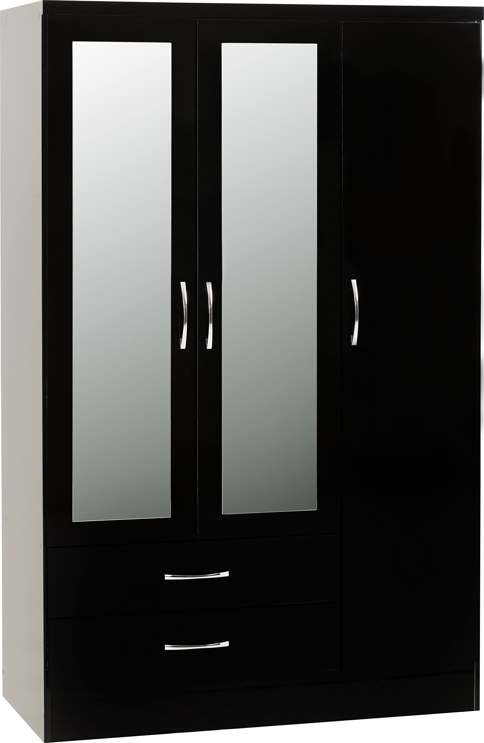 Seconique Nevada 3 Door 2 Drawer Wardrobe Black Gloss Mirror