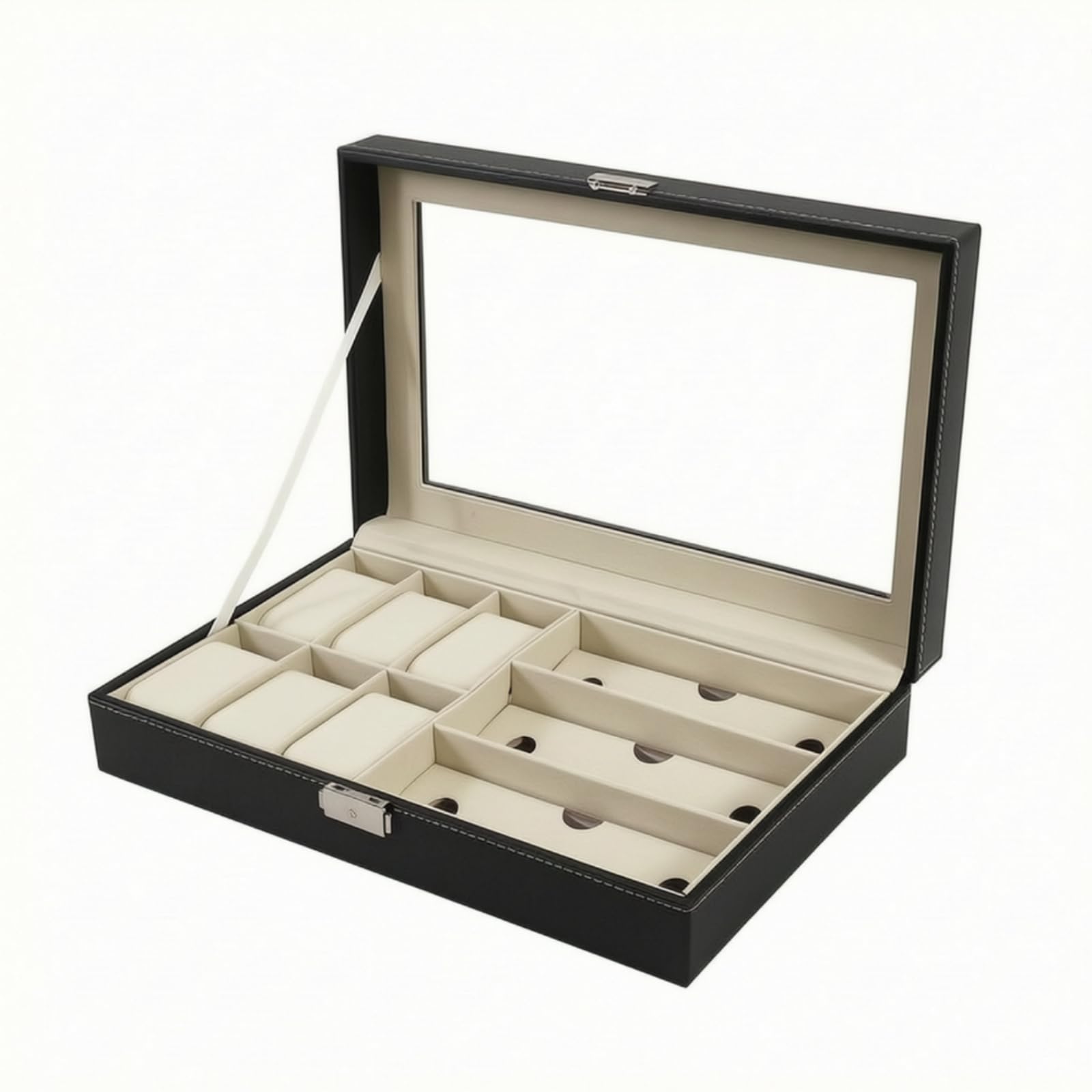 Caja Relojes Multifuncional Organizador Relojes Transparente Estuche para Dormitorio, Negro 6+3 Interior Amarillo