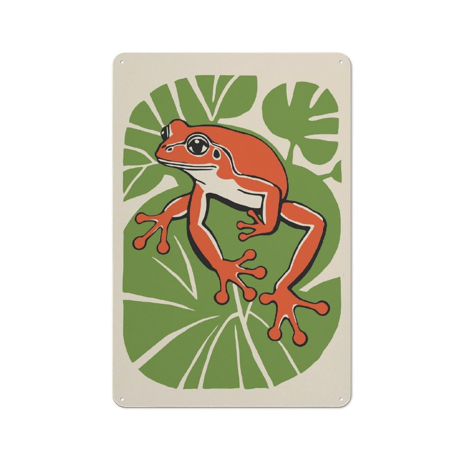 Retro Red Frog Cottage Style Metal Wall Decor 30x20cm, Decorative Tin Sign for Cottage, Kitchen, Hallway Or Breakfast Nook