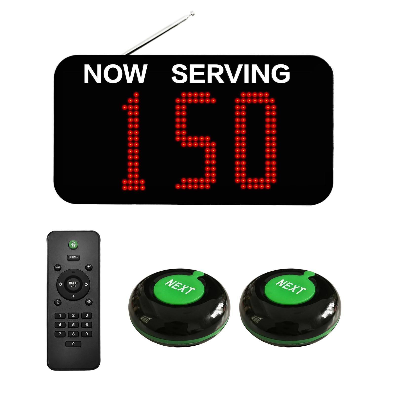 Eliminacode Display LED | 3 Cifre a Numero | Gestione Code 000-999/A00-E99/000-099 | Con Telecomando +2 Pulsanti di Chiamata | Per Supermercato, Ristorante, Sportello, Ambulatoro, Negozio