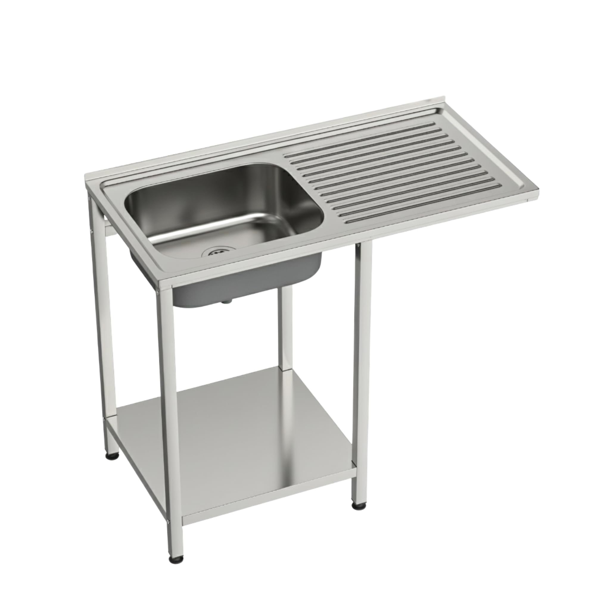 Fregadero Industrial Acero inoxidable con Hueco para Lavavasos, 1 Seno con Escurridor, 1000x500x850 mm, Balda Inferior y Patas Regulables para Hostelería (Izquierda, Sin grifo)