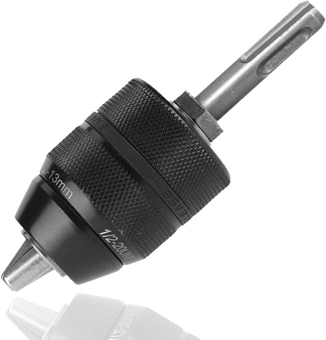 Hymnorq 1/2-Inch Keyless Drill Chuck with SDS Plus Shank Adapter – 1.5-13mm (1/16" - 1/2") Capacity, 1/2-20UNF Mount – Heavy Duty All-Metal Self-Tightening Converter for Rotary Hammers