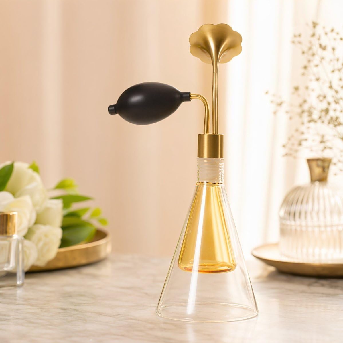 Operitacx Vintage Parfümzerstäuber aus Glas 90ml mit Blumenaufsatz