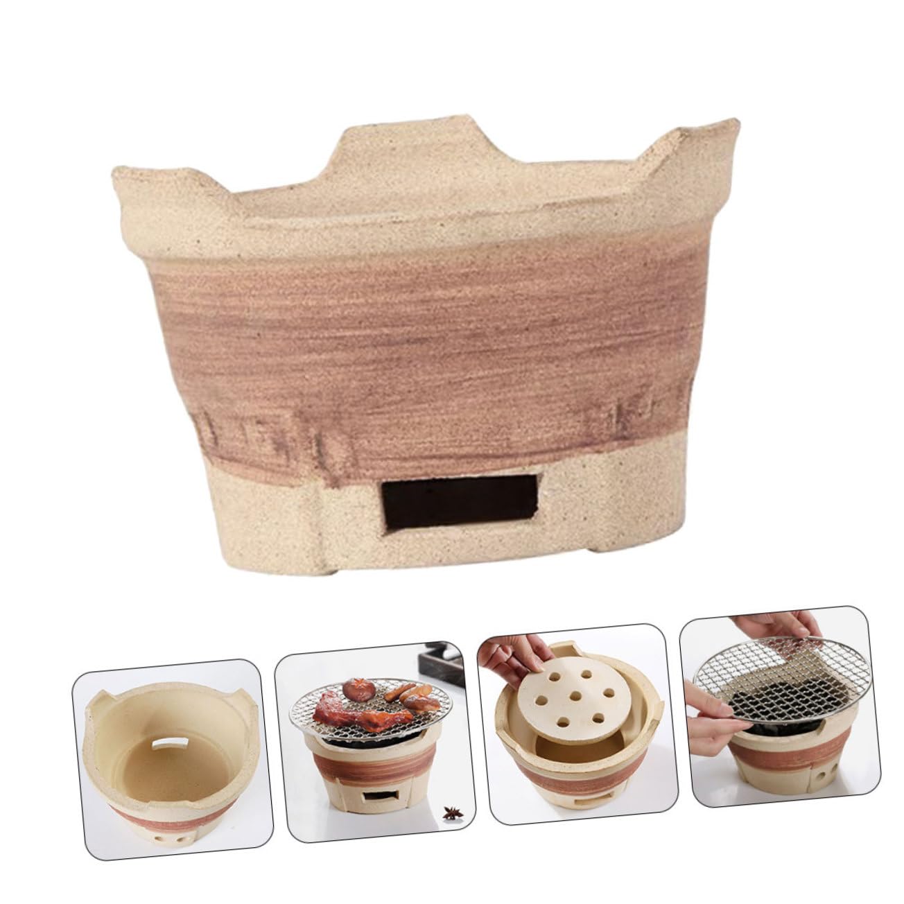 Barbecue portatile a carbonella, confezione da 2 pezzi, multiuso, per interni ed esterni, fornello da campeggio, barbecue, fornello a carbonella, forno a argilla, piccola griglia per barbecue a