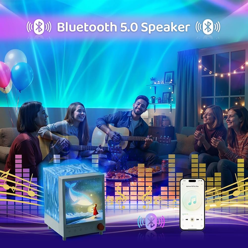 AoLa Proyector de cielo estrellado niños, proyector LED Aurora con 7 efectos de luz y 7 luces nocturnas de ruido blanco luz de fiesta Galaxy para niños con música Bluetooth lámpara de aurora boreal