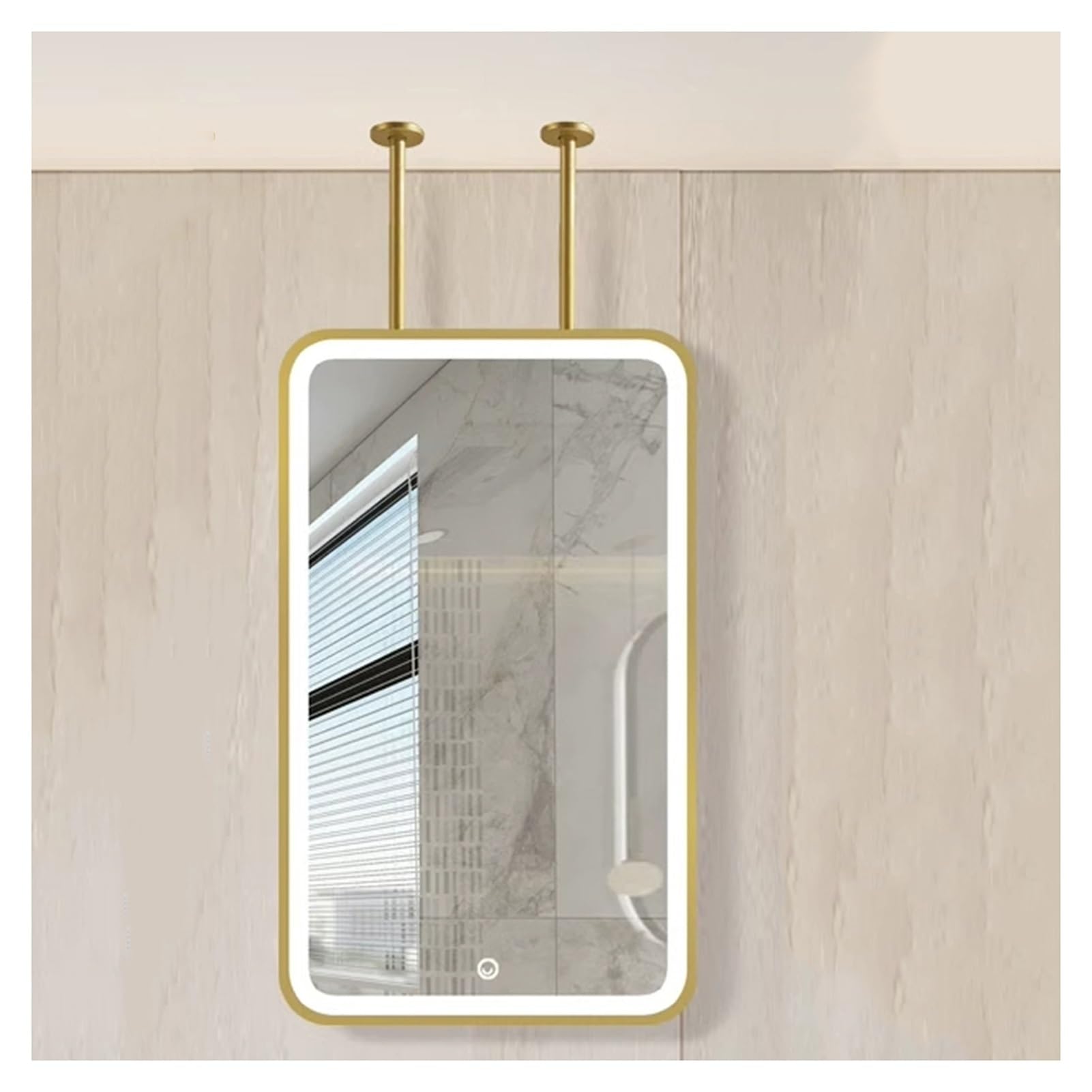FGXHHS Ceiling Hanging Floating Mirror With LED Lighting Bathroom, Metal Frame, Vanity Shaving Makeup, For Mounted Decorative Above Sink(Gold,50x80cm)