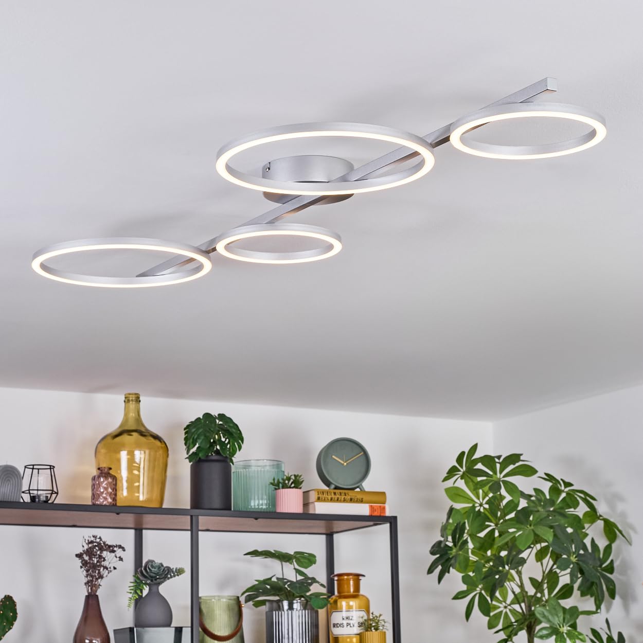 HOFSTEIN Lampa sufitowa LED Firon, ściemniana lampa sufitowa z metalu/tworzywa sztucznego w kolorze srebrnym/białym, nowoczesna lampa ściemniana za pomocą przełącznika ściennego (ściemniacz stopniowy