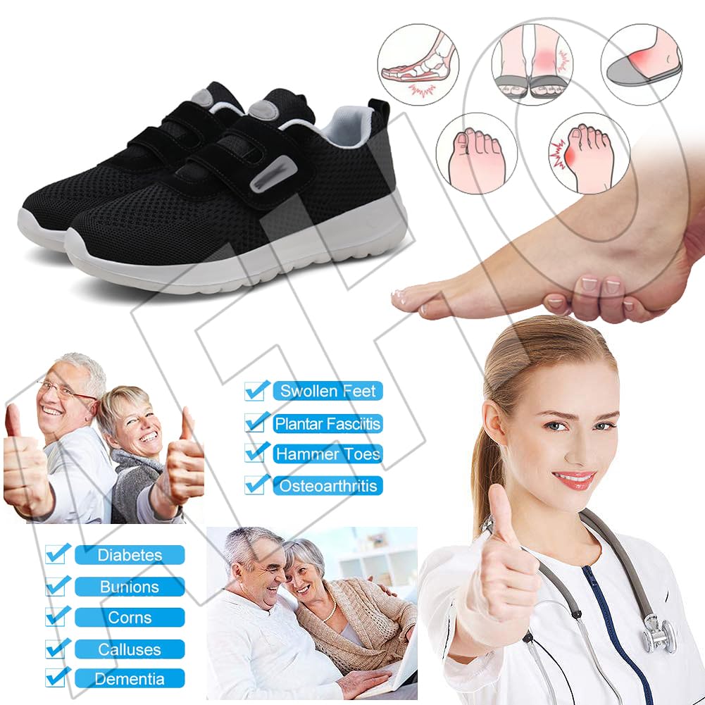 AEHO Pantofole Per Anziani Donna Riabilitazione Postoperatoria Vecchie Scarpe Gonfie Piede Regolabile Leggero Scarpe Per Piede Diabetico Primaverili E Autunnali Nero 36/230mm