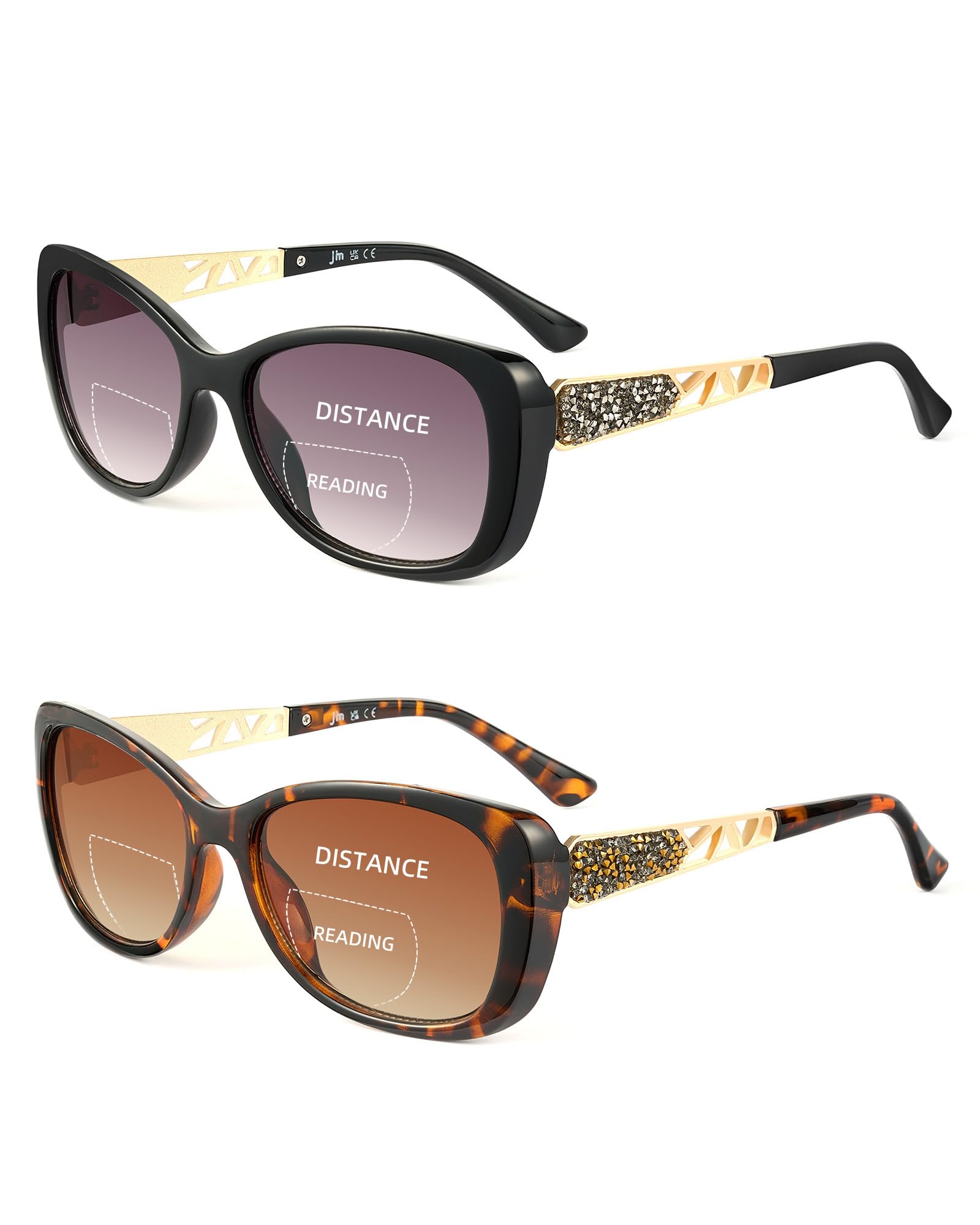 JM Bifocal Reading Sunglasses for Women Fashion Square Gradient Sun Readers Outdoor Reading Glasses UV400 Protection