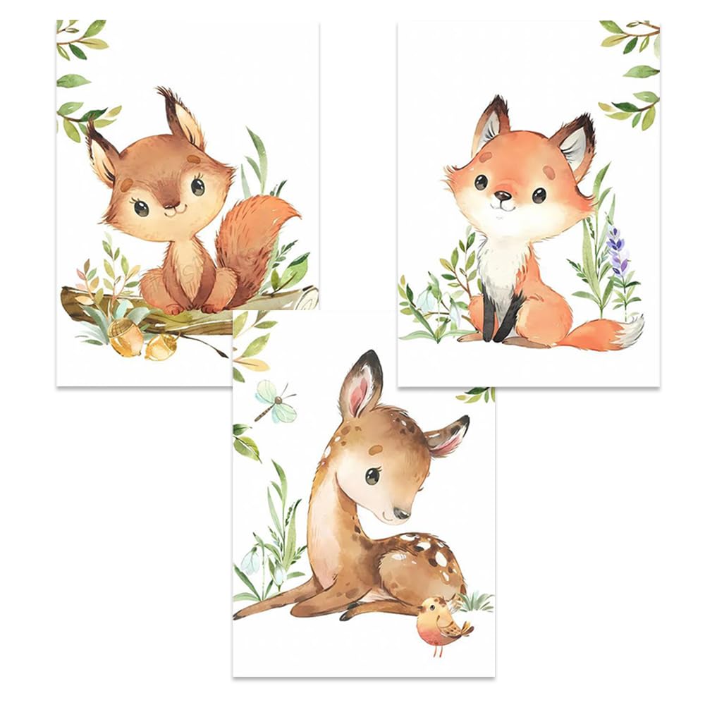 Cadre Chambre 3 Affiche Boho Enfant Tableau Animaux Chambre Enfant Affiche Bebe Cerf Raton Laveur Écureuil Tableau Animaux De La Foret Chambre Bebe Poster 30 X 40 Toile Decoration Murale Fille Garcon