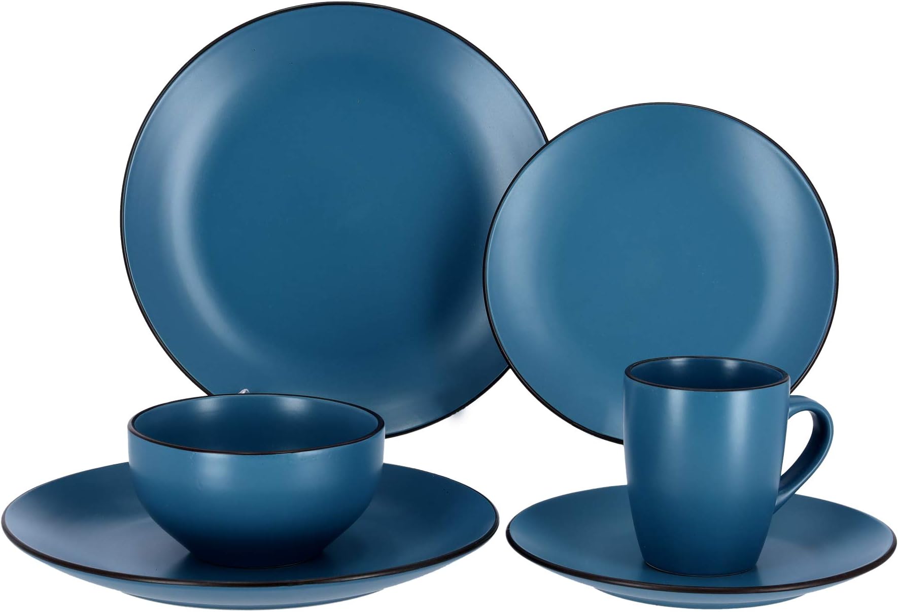 Royalford RF9869 16 Pcs Stoneware Dinner Set - Flat Dinner Plate, Side Plate, Bowl, Mug Oven, Freezer & Dishwasher Safe Serve Soup Pasta Noodles & More Perfect for Home Restaurant Hotels & More, blue